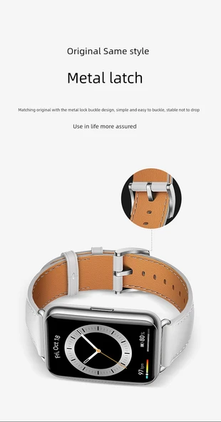 Huawei Watch Fit/NEW/Elegant Deri Kordon - Siyah Konnektör - Pembe - 10