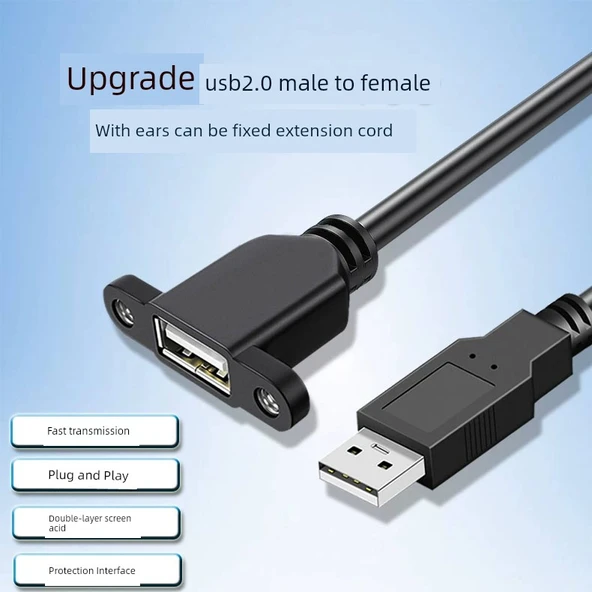 USB 2.0 Uzatma Kablosu - 0.3m - Klasik Erkek Dişi Yarım Kaplı - 7