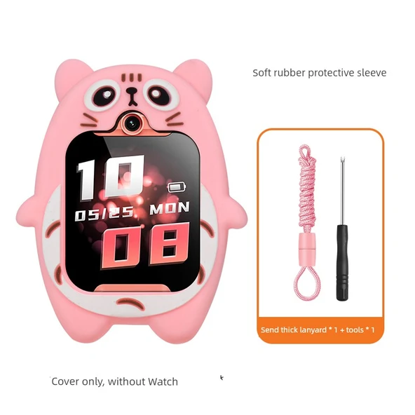 Xiaomi Small Search T5/X5 Çocuk Akıllı Saat Koruyucu Kılıf - Boyundan Askılı Pembe Kedi