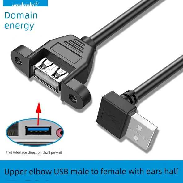 USB 2.0 Uzatma Kablosu - 0.3m - Üst Köşe Erkek Dişi Yarım Kaplı
