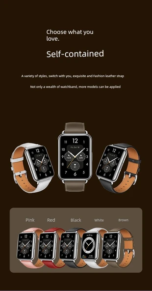 Huawei Watch Fit/NEW/Elegant Deri Kordon - Gümüş Konnektör - Kahve - 11