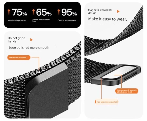 Xiaomi Bileklik 9Pro Milanese Manyetik Metal Kordon - Grafit Grisi Çift Bölmeli - 11