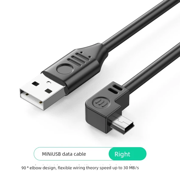 Mini USB Dirsekli Data Kablosu - 5m - Sağa Bükümlü