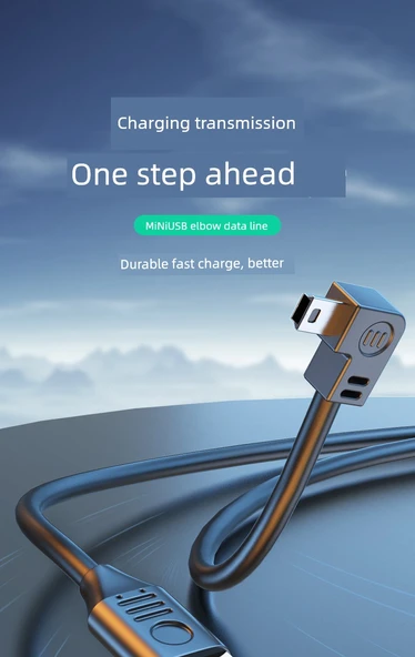 Mini USB Dirsekli Data Kablosu - 0.3m - Yukarı Bükümlü - 6