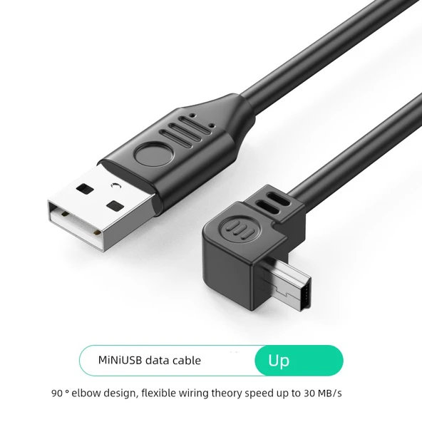 Mini USB Dirsekli Data Kablosu - 1.5m - Yukarı Bükümlü