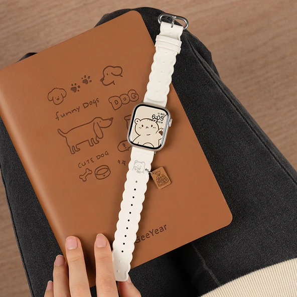 Sevimli Ayıcık Deri Apple Watch Kordonu - iwatch S6/5/4/SE 40mm Beyaz