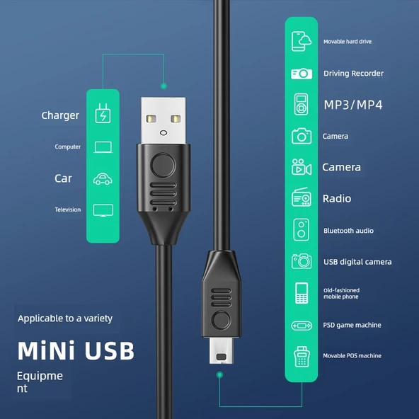 Mini USB Dirsekli Data Kablosu - 0.3m - Yukarı Bükümlü - 3