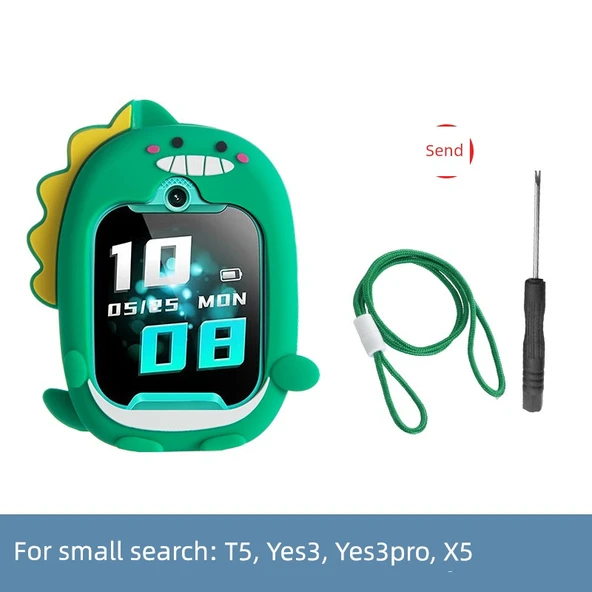 Çocuk Akıllı Saat Boyun Askısı Kılıfı - Dinozor Yeşil - Xiaoxun T5/YES3/X5/YES3pro