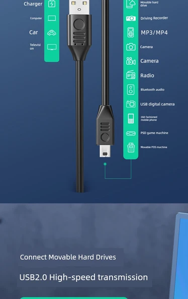 Mini USB Dirsekli Data Kablosu - 0.3m - Yukarı Bükümlü - 9