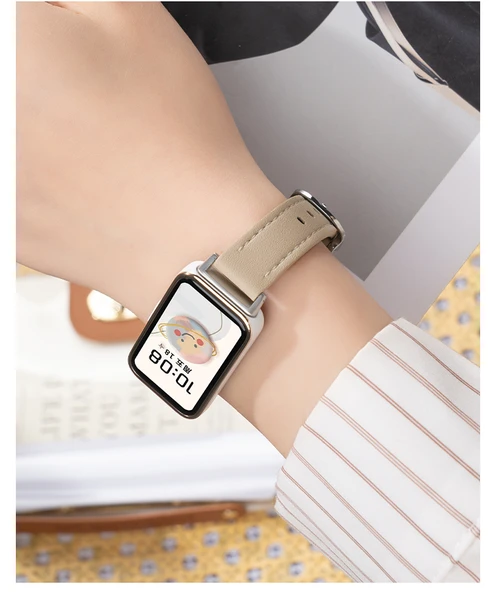 Huawei Bileklik 9/8/NFC Uyumlu Kahve Rengi Rose Gold Tokalı Deri Kordon - 11
