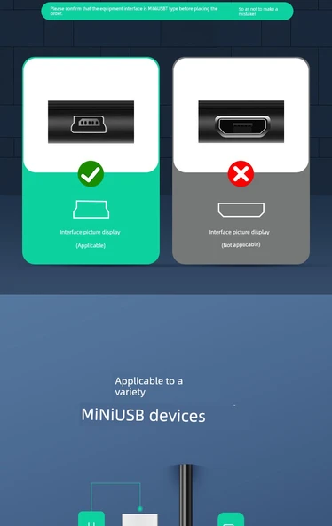 Mini USB Dirsekli Data Kablosu - 0.3m - Yukarı Bükümlü - 8