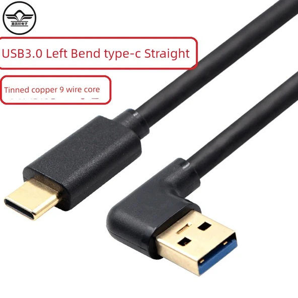 USB 3.0 - Type-C Dirsekli Hızlı Şarj Kablosu - 1.5m - USB Düz - Type-C Açılı - 2