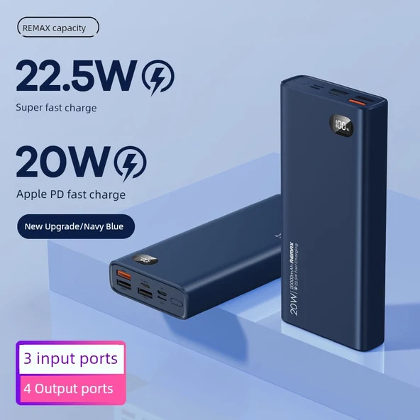 20000mAh Taşınabilir Powerbank - Lacivert 22.5W + 20W Süper Hızlı Şarj