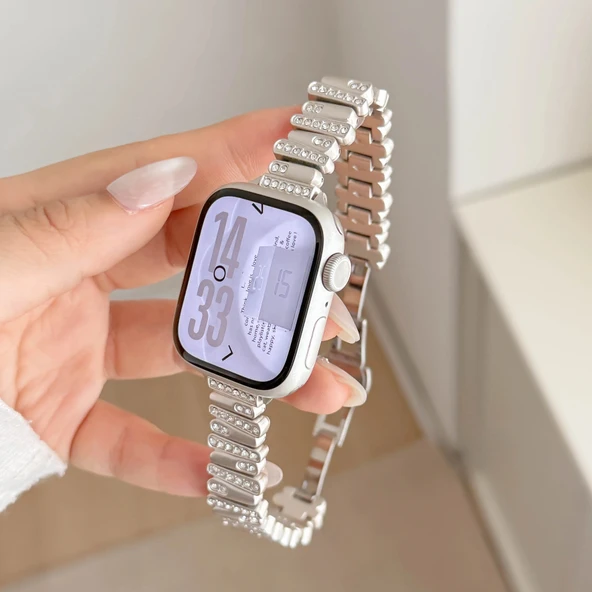 Apple Watch Metal Kayış - Elmas Kelebek Tokalı - 38/40/41mm - Yıldız Işığı