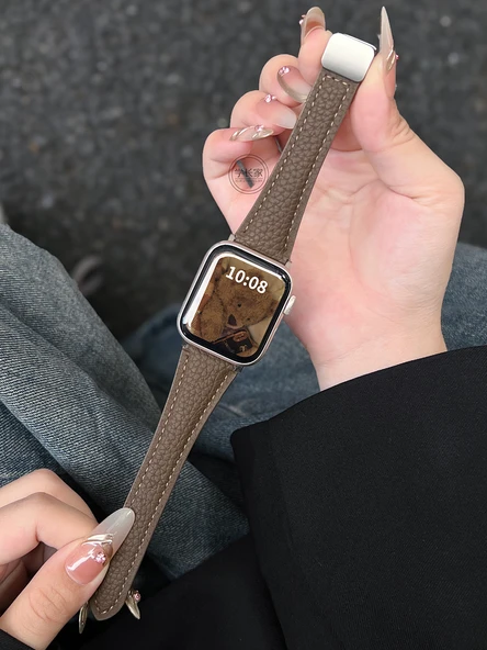 Huawei Watch FIT3 Uyumlu Litchi Desen Süt Beyazı Manyetik Tokalı Deri Kordon - 2