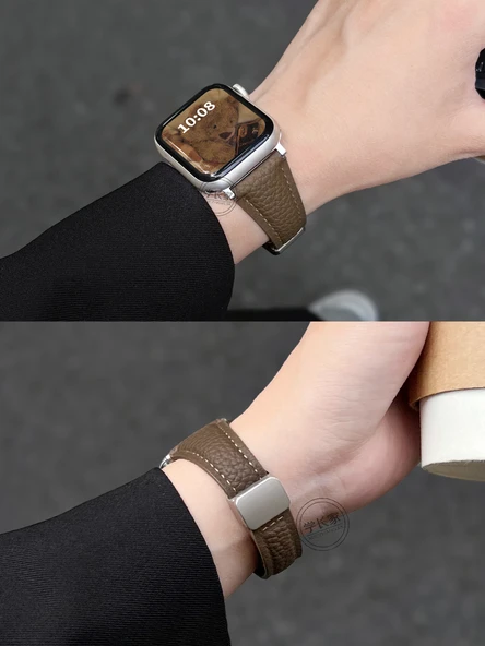 Huawei Watch FIT3 Uyumlu Litchi Desen Süt Beyazı Manyetik Tokalı Deri Kordon - 3