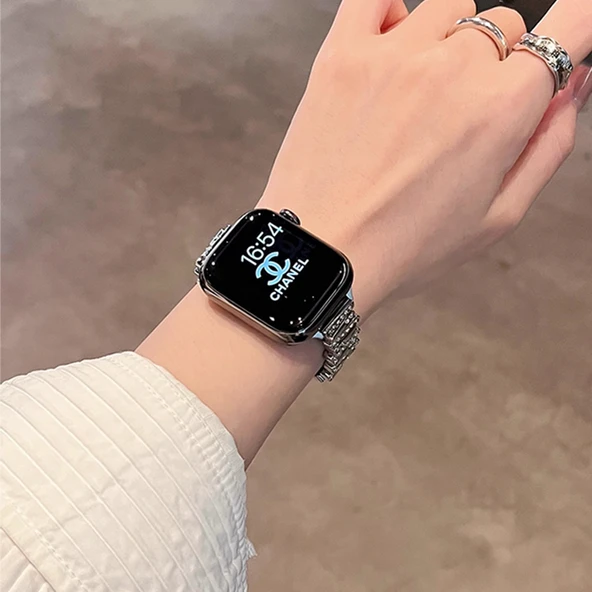 Apple Watch Metal Kayış - Elmas Kelebek Tokalı - 38/40/41mm - Gümüş - 4