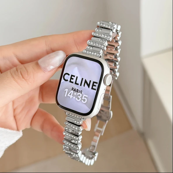 Apple Watch Metal Kayış - Elmas Kelebek Tokalı - 46mm - Siyah - Elmassız - 6