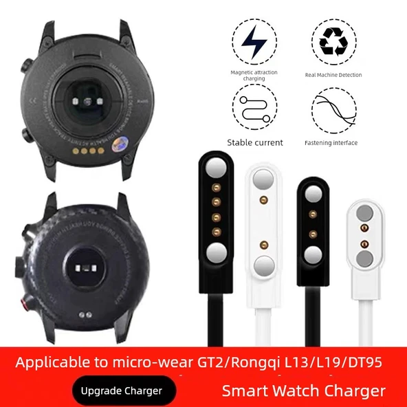 Akıllı Saat Şarj Kablosu - Micro-wear L7 - Beyaz - 4 Noktalı - 2