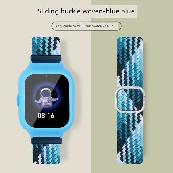360 Buddy Dragon SE/SE2/SE3/SE2 Plus/SE3 Plus Çocuk Akıllı Saat Kordonu - Mavi Deniz Mavi Kaydırmalı Toka Dokuma Mavi Çerçeve + 2 HD Film