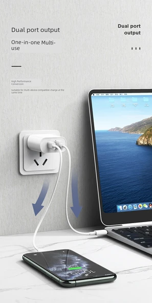 18W Çift Portlu USB-C PD3.0 Hızlı Şarj Aleti - İngiliz Standardı C-L Seti - 7