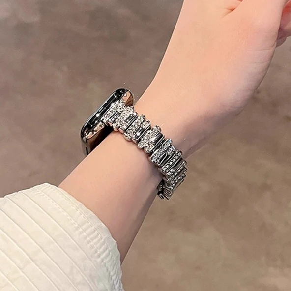 Apple Watch Metal Kayış - Elmas Kelebek Tokalı - 46mm - Siyah - Elmassız - 2