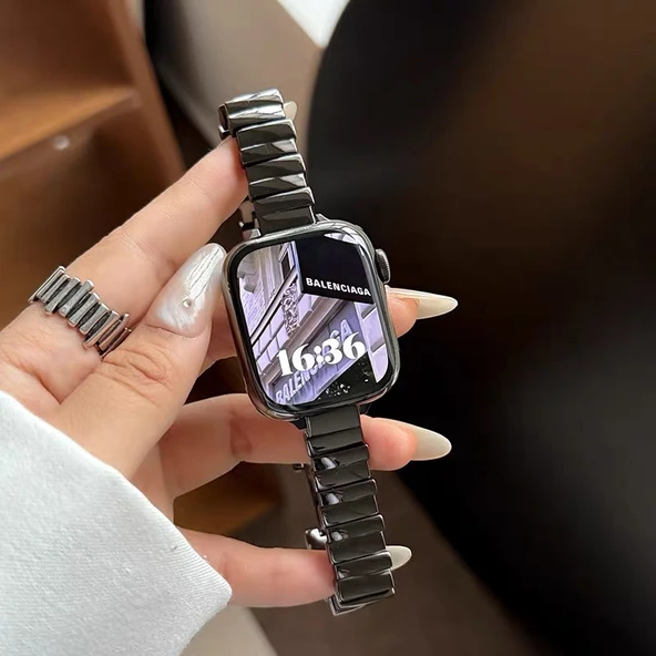 Apple Watch Metal Kayış - Elmas Kelebek Tokalı - 46mm - Siyah - Elmassız