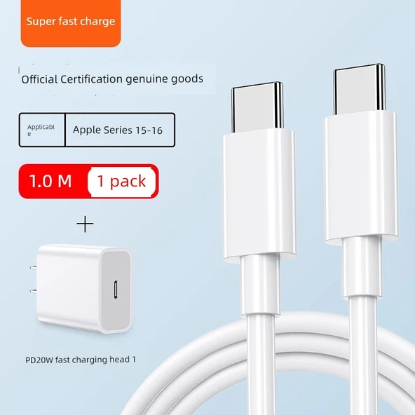 iPhone/iPad PD20W Adaptör ve Çift C 1.0m Şarj Kablosu