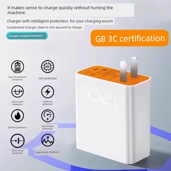 120W Süper Hızlı Şarj Aleti - USB, 120W Şarj Başlığı + 1.5M + 2M (İki Kablo) - 3