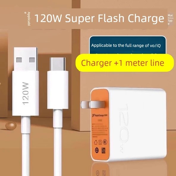 120W Süper Hızlı Şarj Aleti - USB, 120W Şarj Başlığı + 1 Metre Kablo