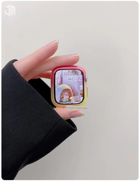 Apple Watch 44mm (4/5/6/SE Nesil) Uyumlu Gül Kırmızısından Sarıya Gradyan TPU Kılıf