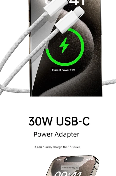 Apple 15 PD20W Hızlı Şarj Başlığı + 2.0m Çift C Kablo Seti - 9
