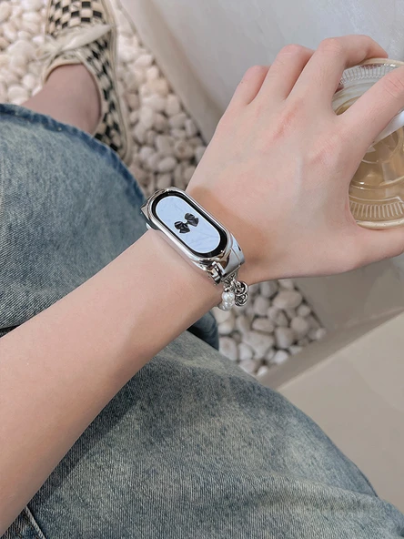Xiaomi Mi Band 5/6 için Metal Kalp Şekilli Teleskopik Zincir - Gümüş - 9