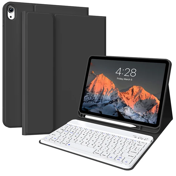 iPad 10 (10.9 inç) Beyaz Klavye + Siyah Koruyucu Kılıf