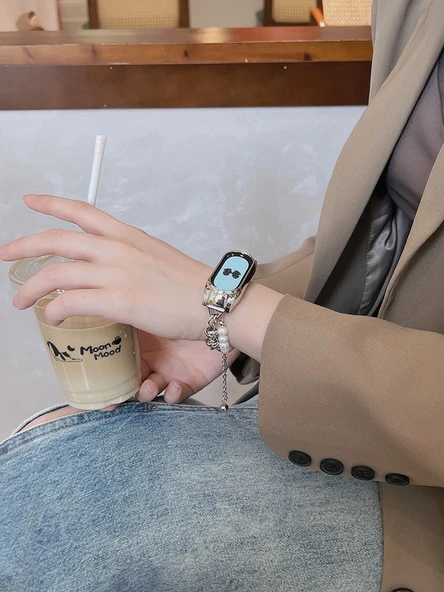 Xiaomi Mi Band 8 için Metal İnci Bileklik - Siyah - 8