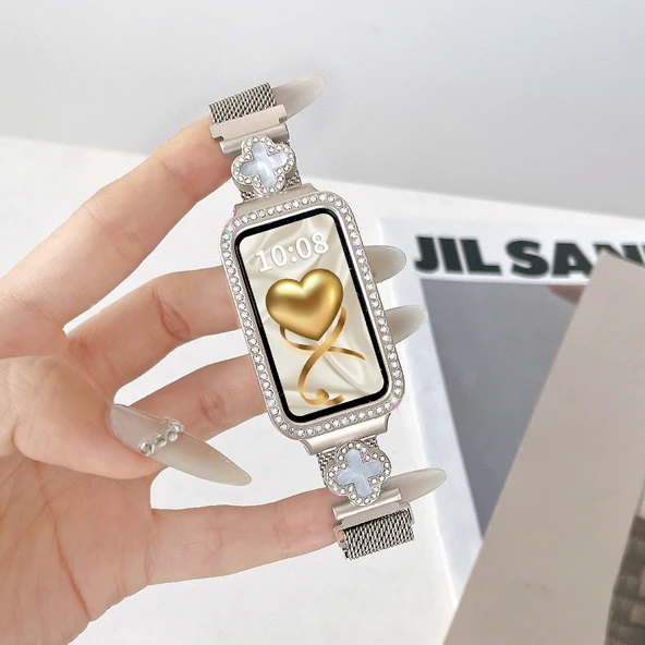 Huawei Bileklik 10/10NFC Uyumlu Yıldız Rengi Elmas Kabuklu Mıknatıslı Milanese Kordon