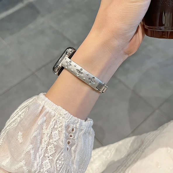 Xiaomi Bracelet 9Pro Uyumlu Taşlı Metal Kordon - Siyah - 4