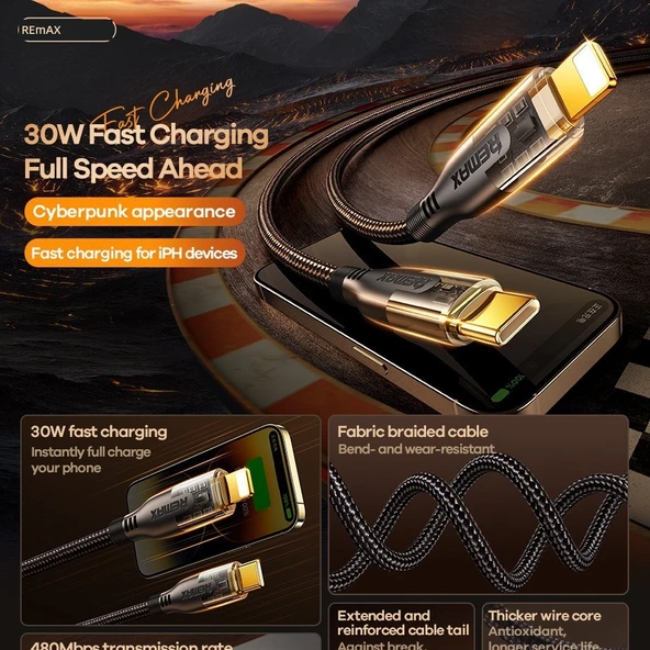 Type-C - Lightning Data Kablosu - Gece Siyahı - 30W - 1.2m - 2