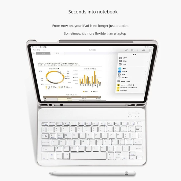 iPad 7/8/9 (10.2 inç) Beyaz Klavye + Siyah Koruyucu Kılıf - 3