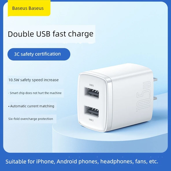 Çift Portlu Beyaz Şarj Aleti + 1m Android Kablo