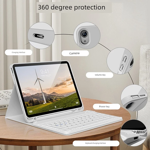 iPad Air 4/5 (10.9 inç) Beyaz Klavye + Lavanta Koruyucu Kılıf - 5