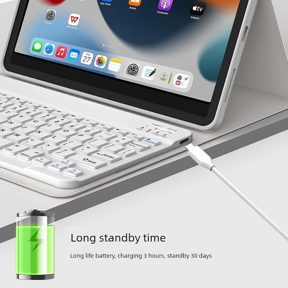 Yeni iPad Pro (11 inç) Beyaz Klavye + Gri Koruyucu Kılıf - 4