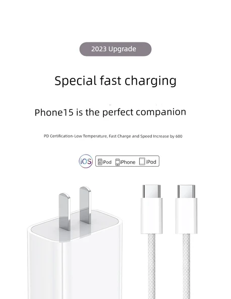 Apple 15 PD20W Hızlı Şarj Başlığı + 2.0m Çift C Kablo Seti - 8