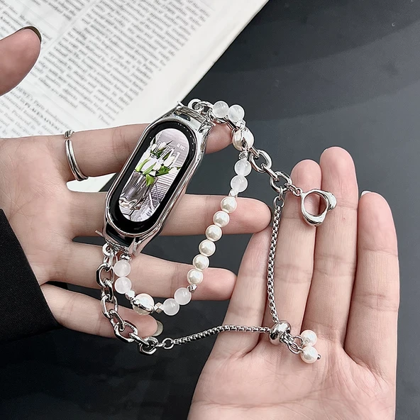 Xiaomi Mi Band 5/6 için Metal Kalp Şekilli Teleskopik Zincir - Gümüş