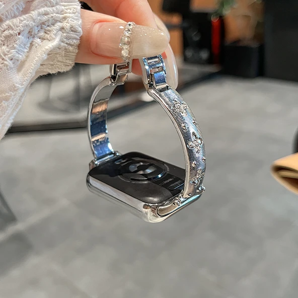 Xiaomi Bracelet 9Pro Uyumlu Taşlı Metal Kordon - Siyah - 5