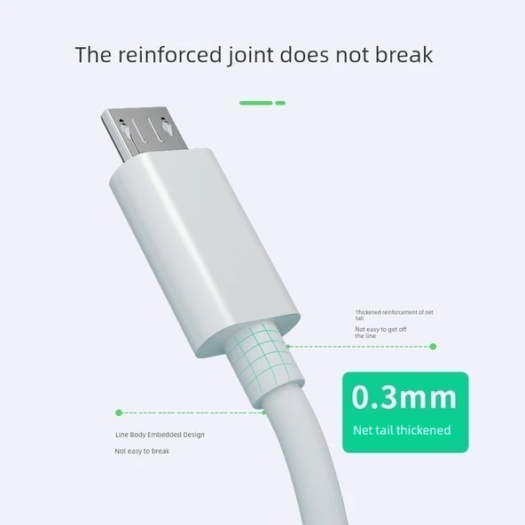 Micro USB Hızlı Şarj Data Kablosu - 2 Metre - Beyaz (2 Adet) - Resim 6