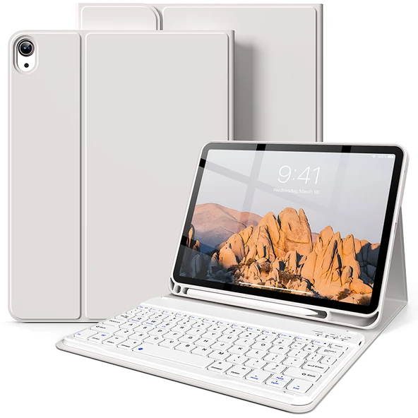 iPad 11 (11 inç) Beyaz Klavye + Lavanta Koruyucu Kılıf - 2