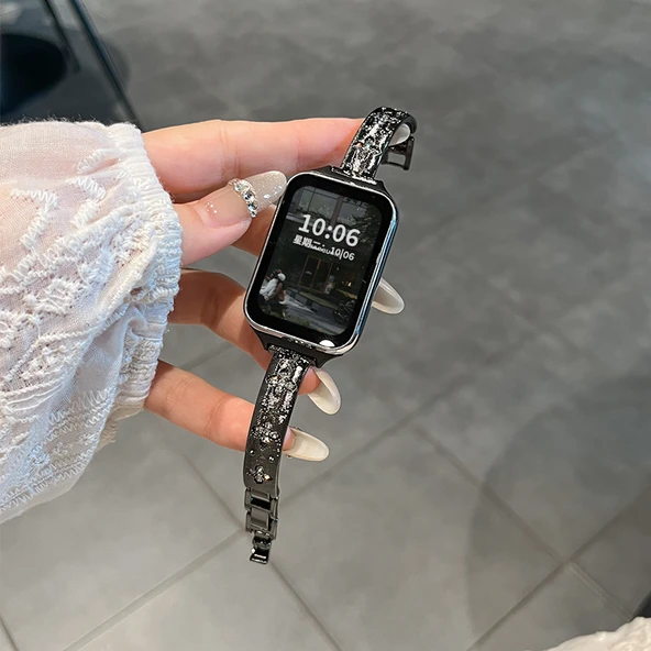Xiaomi Bracelet 9Pro Uyumlu Taşlı Metal Kordon - Siyah