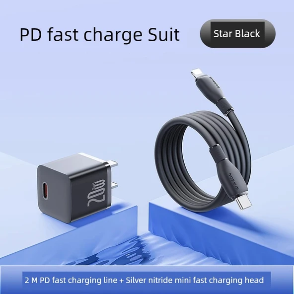 USB-C Lightning Kablosu - Yıldız Obsidyen Siyahı 2.0m PD Hızlı Şarj + 20W Adaptör
