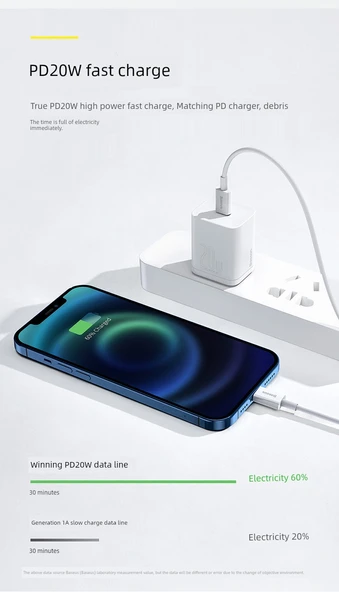 PD20W USB-C Lightning Kablo - 0.25 Metre - Beyaz - Kablo Düzenleyici Hediyeli - 6